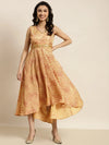 Women Mustard Lehariya High Low Anarkali Maxi Dress