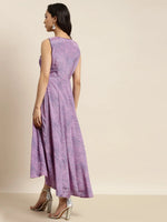 Women Purple Lehariya High Low Anarkali Maxi Dress