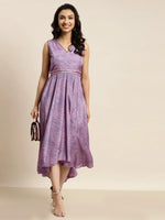 Women Purple Lehariya High Low Anarkali Maxi Dress