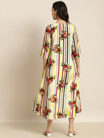 Women White Multi Stripe Floral High Low Dress