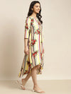 Women White Multi Stripe Floral High Low Dress