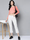 Women Peach Rib Long Sleeves Square Neck Crop Top