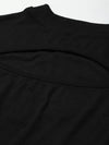 Women Black Rib Moon Cut Out Crop Top