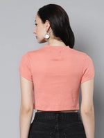 Women Peach Rib Moon Cut Out Crop Top