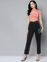 Women Peach Rib Moon Cut Out Crop Top