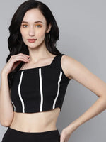 Women Black Rib Contrast Binding Bustier Top