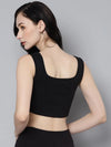 Women Black Rib Contrast Binding Bustier Top