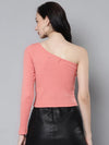 Women Peach Rib One Shoulder Crop Top