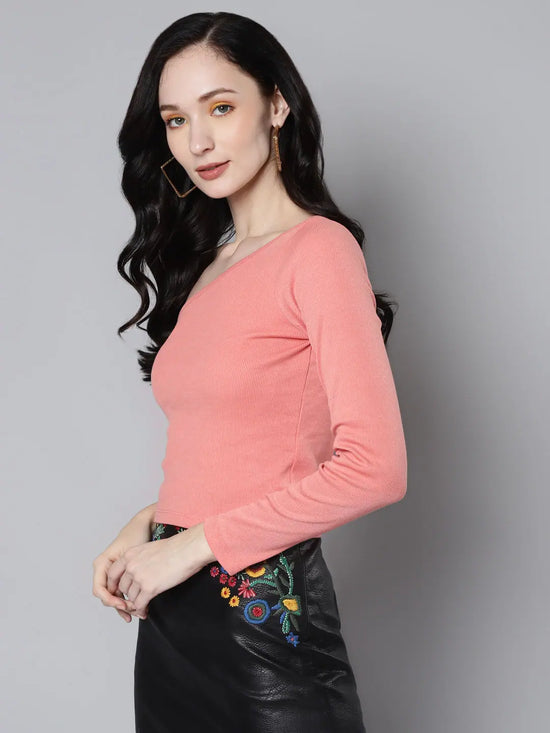 Women Peach Rib One Shoulder Crop Top