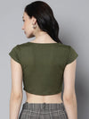 Women Olive Rib Square Neck Crop Top