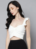 Women White Rib SweetHeart Neck Crop Top