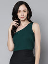 Women Emerald Green Rib One Shoulder Crop Top