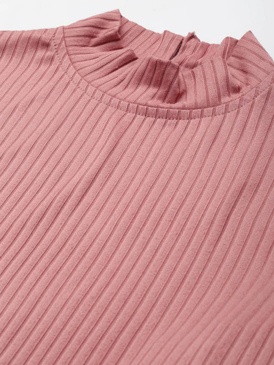 Women Baked Pink Rib Waist Tie Crop Top