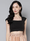 Women Charcoal Rib Square Neck Crop Top