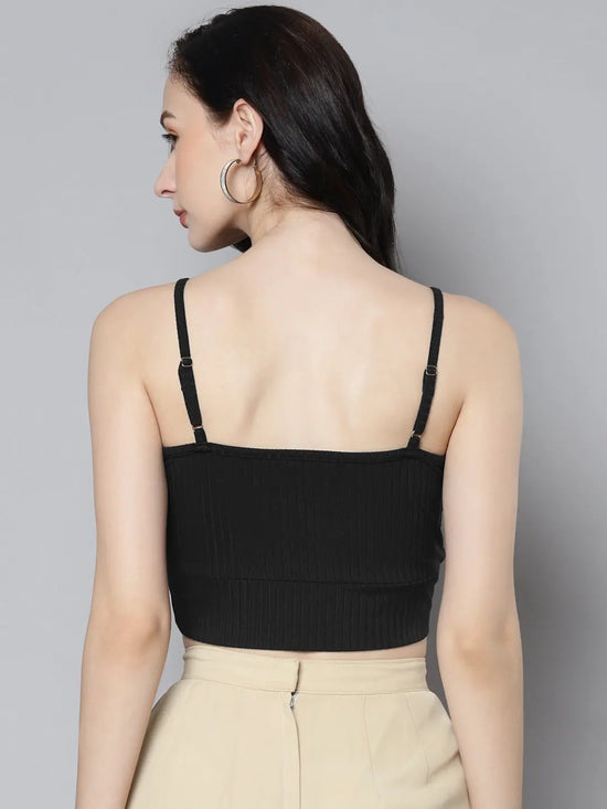 Women Charcoal Rib Wrap Neck Crop Top