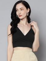 Women Charcoal Rib Wrap Neck Crop Top