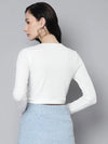 Women White Rib Zip Front Full Sleeves Crop Top