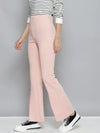 Women Pink Roma Front Slit Bell Bottom Pants