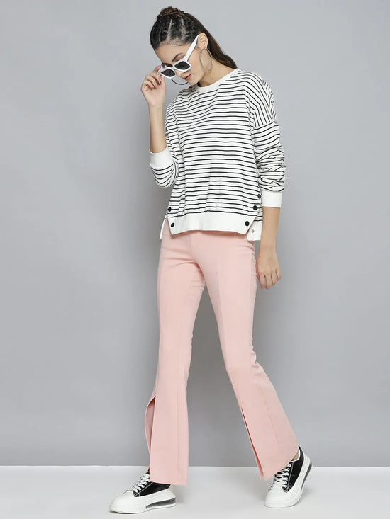 Women Pink Roma Front Slit Bell Bottom Pants