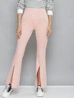 Women Pink Roma Front Slit Bell Bottom Pants