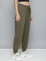 Women Olive Terry Side Pocket Joggers