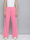 Women Pink Terry ACTIVE Contrast Piping Straight Pants