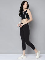 Women Black Rib Ankle Length ACTIVE Tights