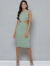 Women Olive Rib Side Cut Out Dress