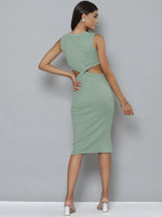 Women Olive Rib Side Cut Out Dress