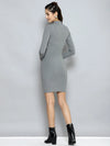 Women Grey Rib High Neck Short Bodycon Dress