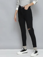 Women Black Distressed Slit Jeans-SFJEAN0196XS