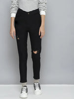 Women Black Distressed Slit Jeans-SFJEAN0196XS