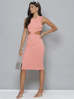 Women Peach Rib Side Cut Out Dress