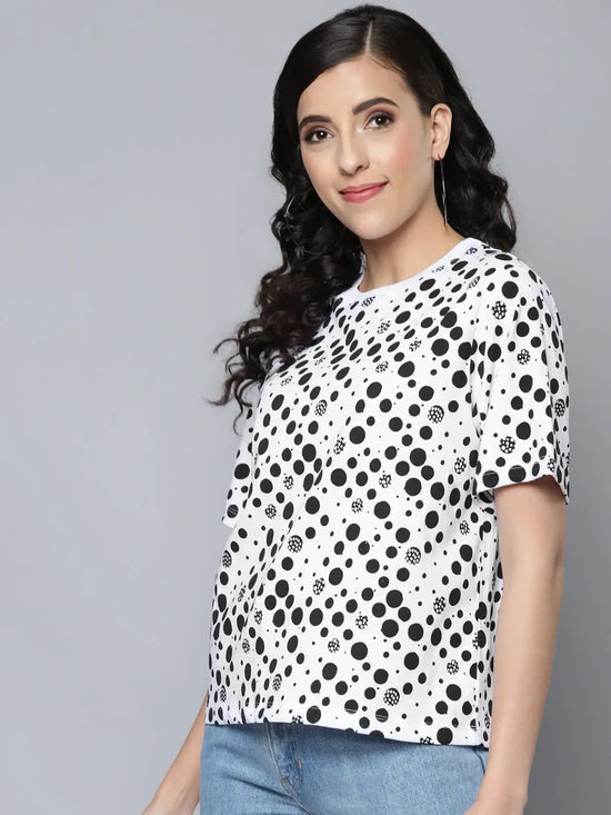 Women Black Polka Dot Regular T-Shirt