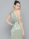 Women Green Floral Pleated Halter Neck Belt Top