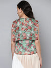 Women Sea Green Organza Floral Sailor Collar Top