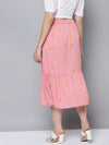 Women Pink Floral Frill Hem Skirt