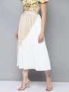 Women Beige & White Colour Block Pleated Skirt