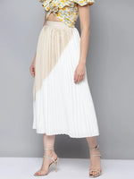 Women Beige & White Colour Block Pleated Skirt