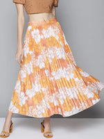 Women Mustard Floral Pleated Skirt