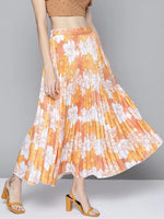 Women Mustard Floral Pleated Skirt