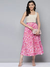 Women Pink Floral Pleated Skirt