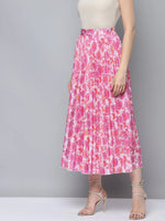 Women Pink Floral Pleated Skirt