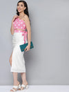 Women White Schiffli Side Ruched Skirt