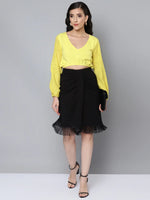 Women Black Fringe Lace Skirt