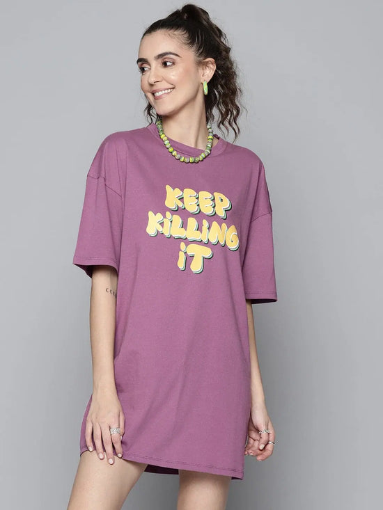 Women Purple KEEP KILLING IT T-shirt Dress