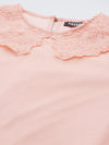 Women Pink Embroidered Collar Organza Dress