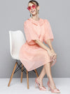 Women Pink Embroidered Collar Organza Dress