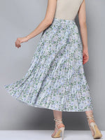 Women Green Floral Pleated Skirt