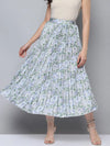 Women Green Floral Pleated Skirt